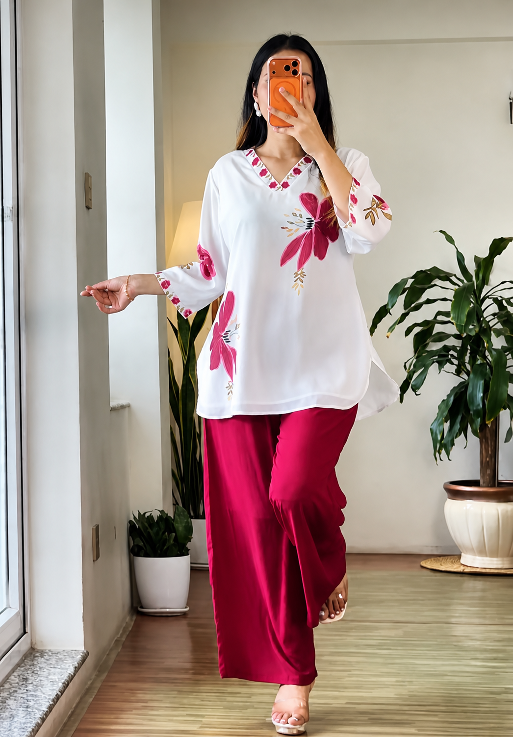 Red Floral Mul Cotton Co-ord Set