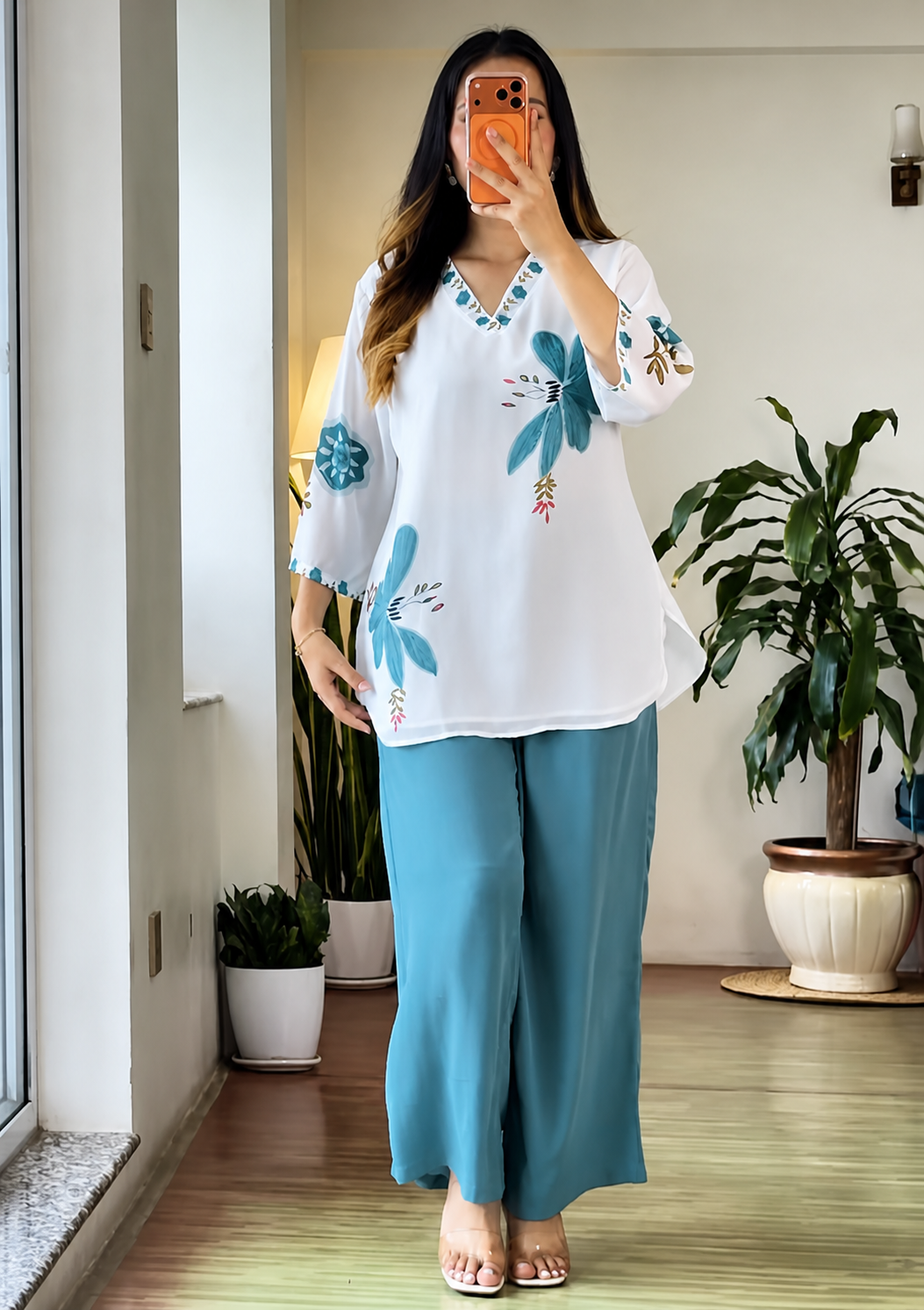 Sea Blue Floral Mul Cotton Co-ord Set