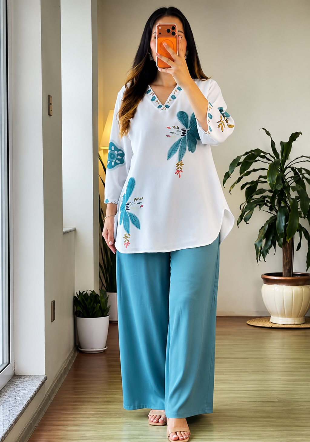 Sea Blue Floral Mul Cotton Co-ord Set