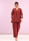 Red Embroidered Cotton Co-ord Set
