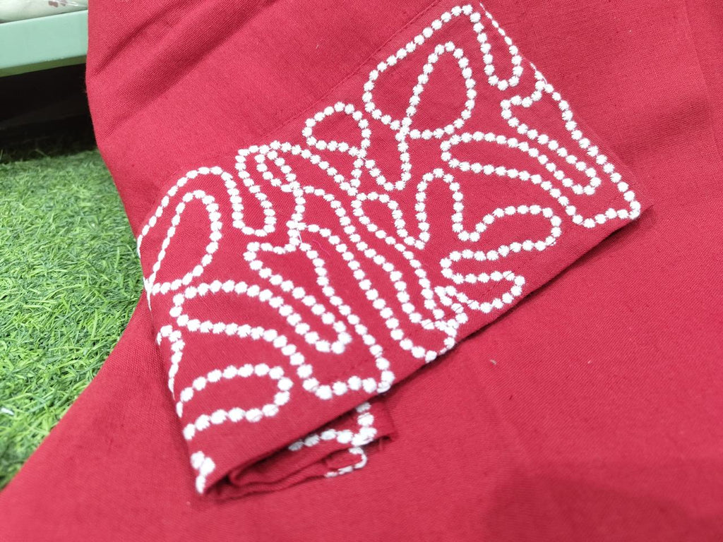 Red Embroidered Cotton Co-ord Set