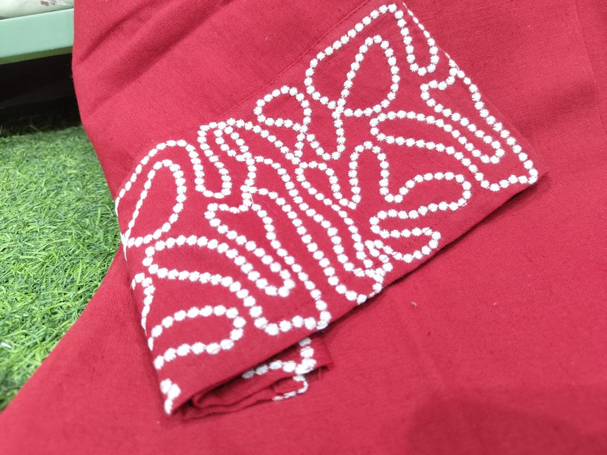 Red Embroidered Cotton Co-ord Set