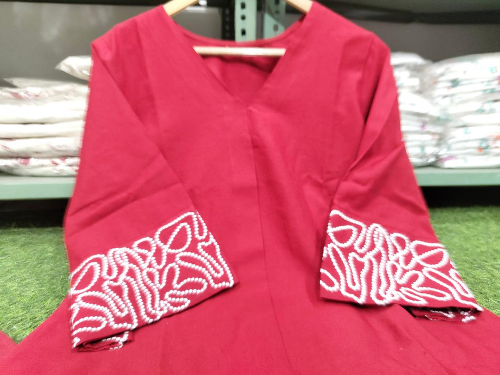 Red Embroidered Cotton Co-ord Set