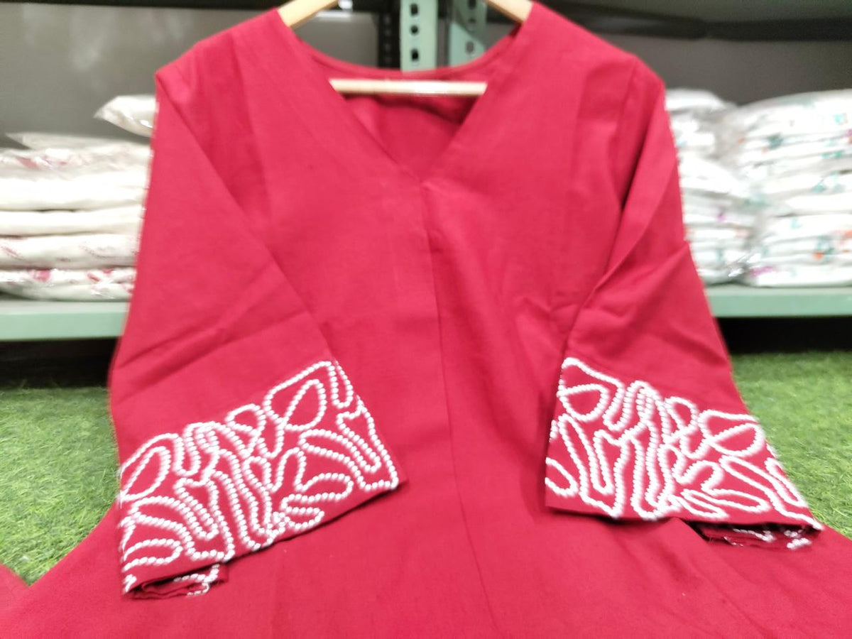 Red Embroidered Cotton Co-ord Set