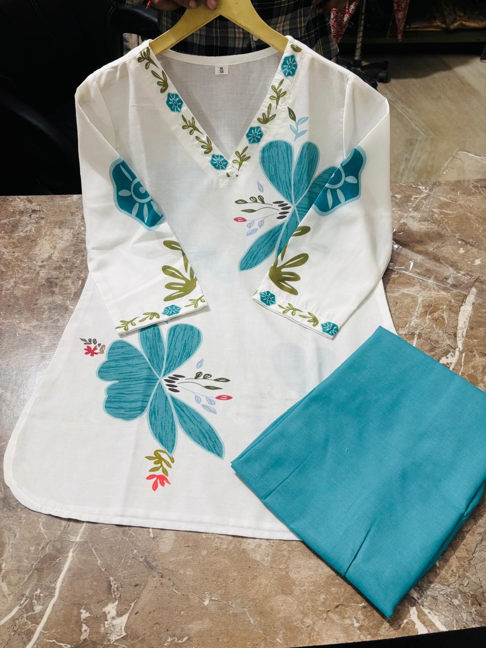 Sea Blue Floral Mul Cotton Co-ord Set
