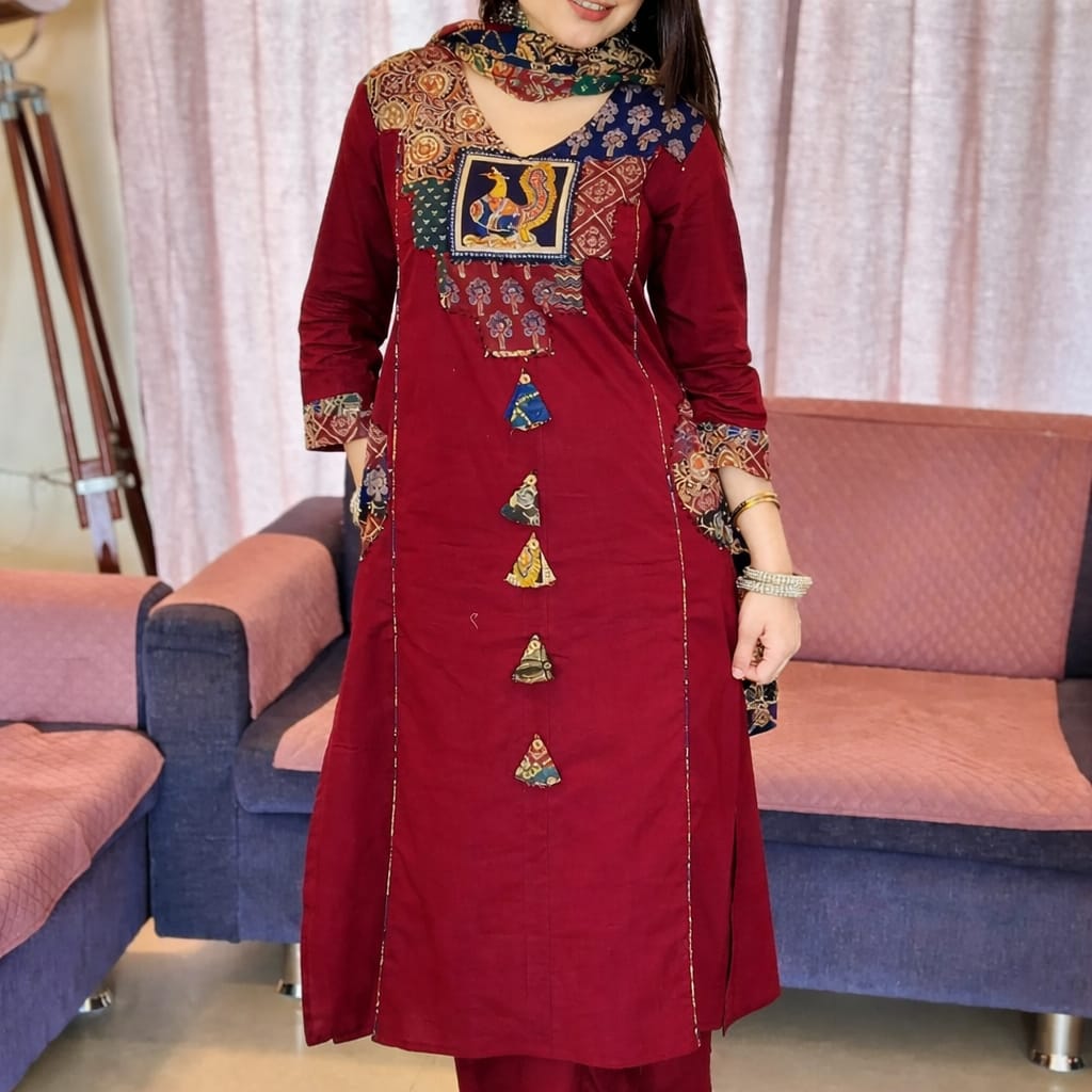 Red Jaipuri Cotton Kurta Set