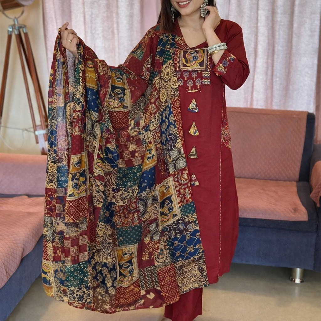 Red Jaipuri Cotton Kurta Set