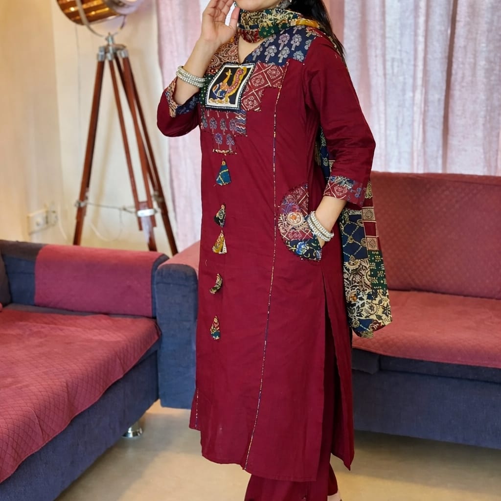 Red Jaipuri Cotton Kurta Set