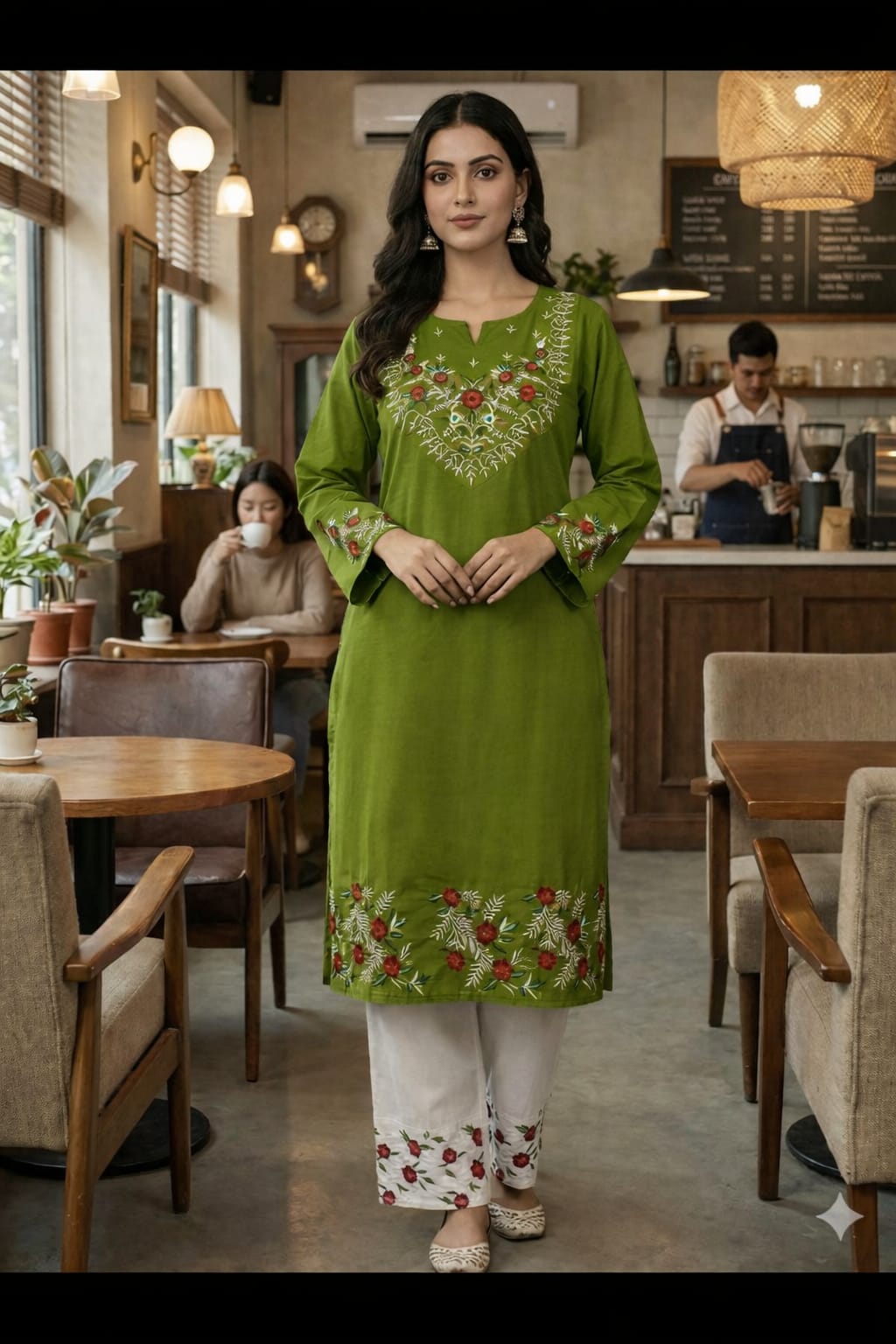 Green Pure Cotton Embroidered Co-ord Set
