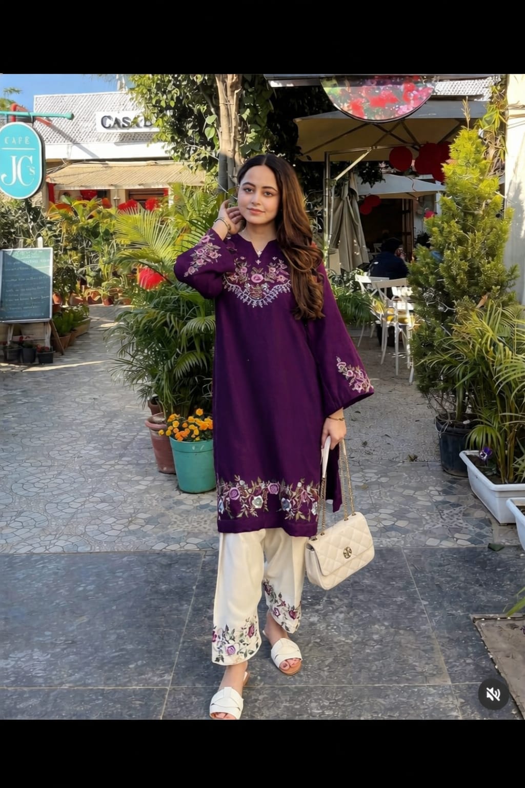 Purple Pure Cotton Embroidered Co-ord Set