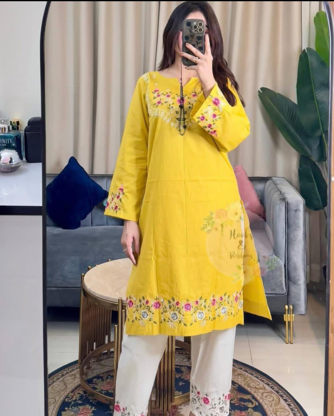 Yellow Pure Cotton Embroidered Co-ord Set