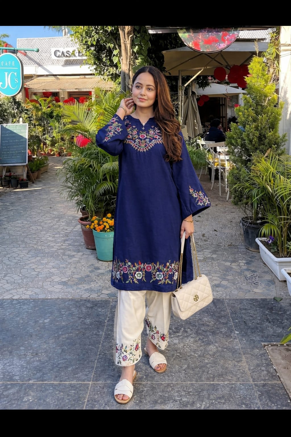 Blue Pure Cotton Embroidered Co-ord Set