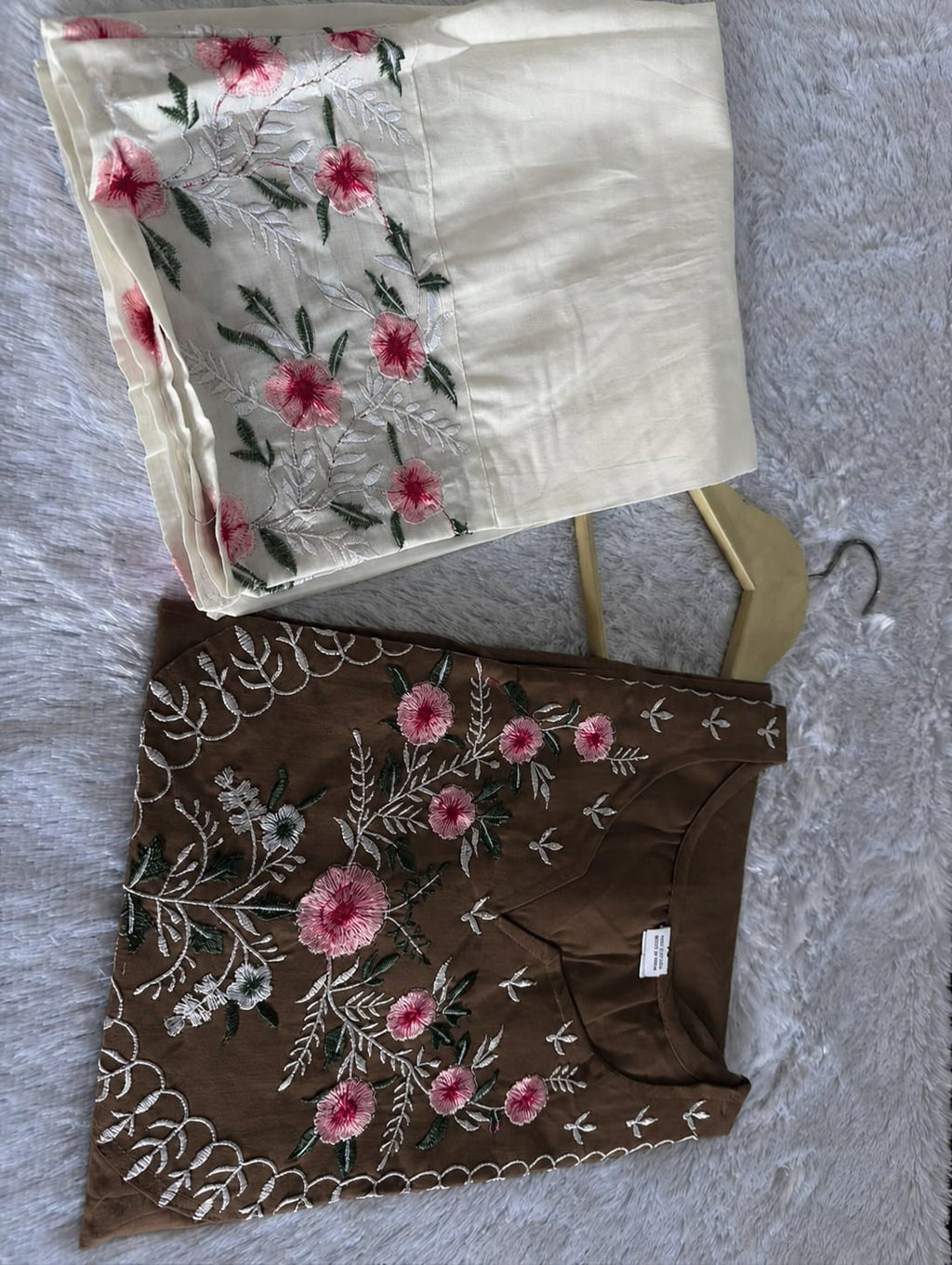Brown Pure Cotton Embroidered Co-ord Set