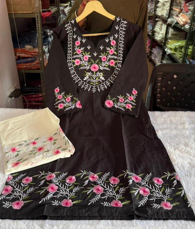 Black Pure Cotton Embroidered Co-ord Set