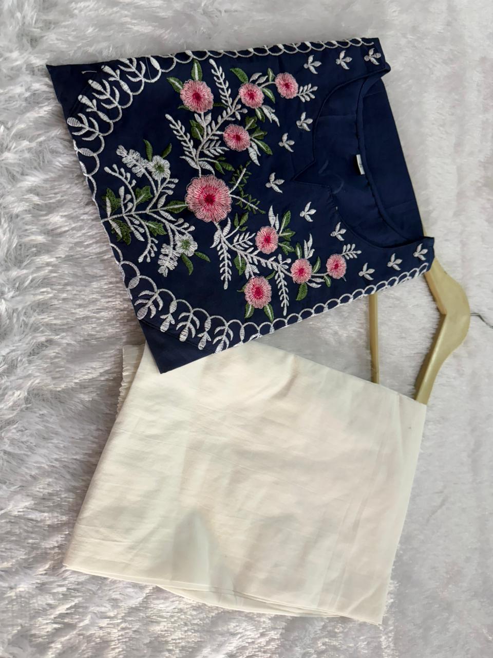 Blue Pure Cotton Embroidered Co-ord Set