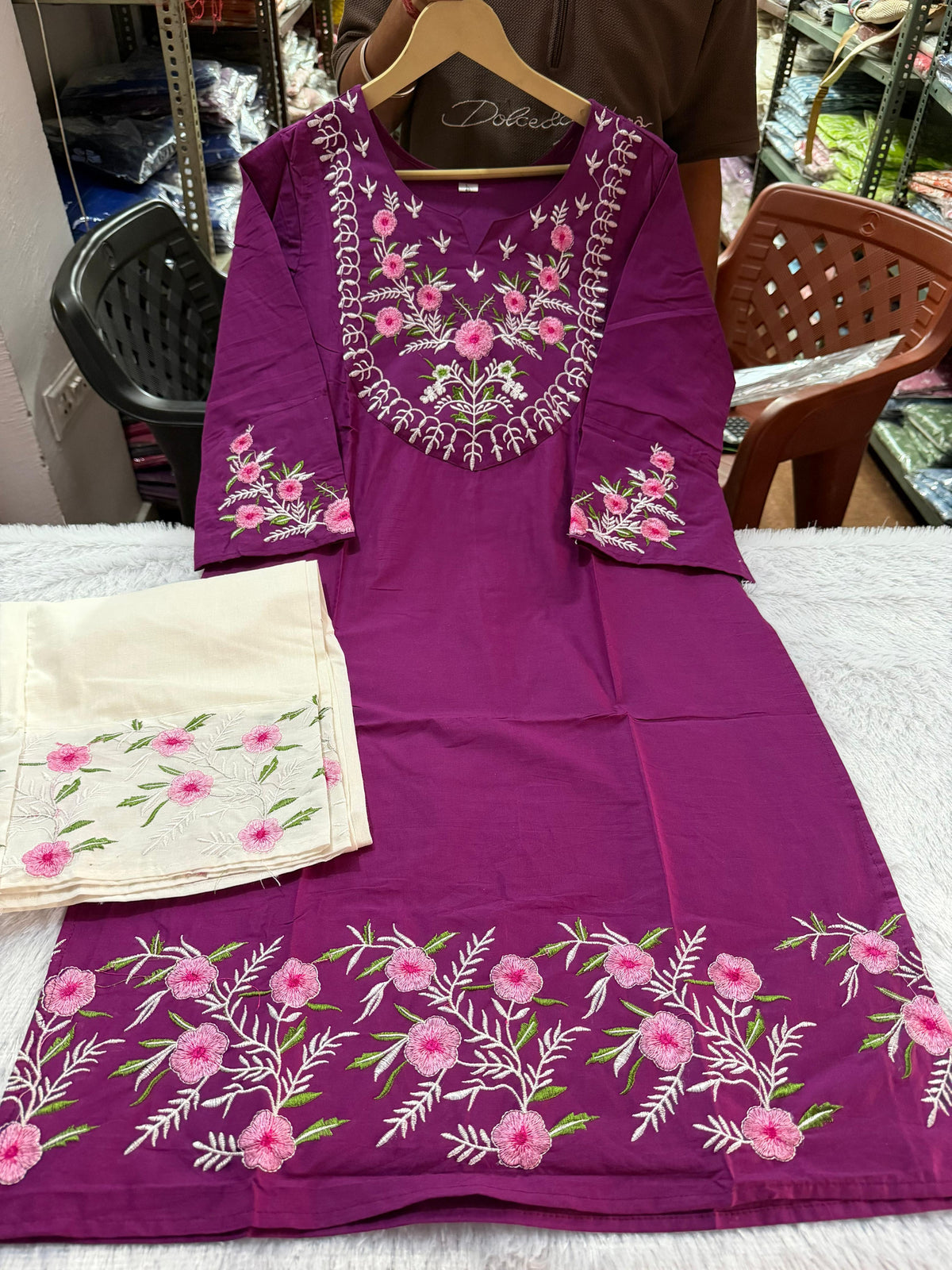 Purple Pure Cotton Embroidered Co-ord Set