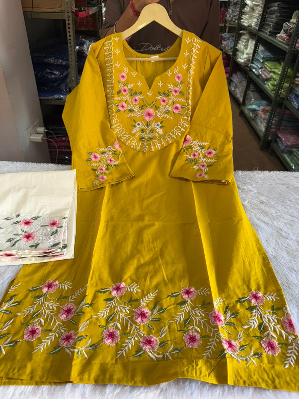Yellow Pure Cotton Embroidered Co-ord Set