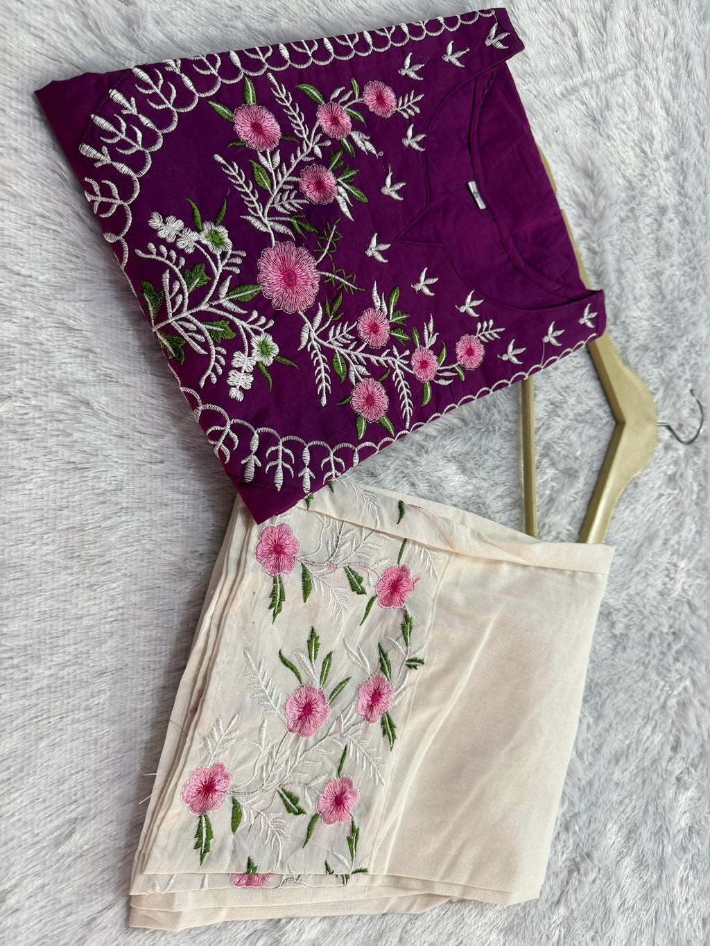 Purple Pure Cotton Embroidered Co-ord Set