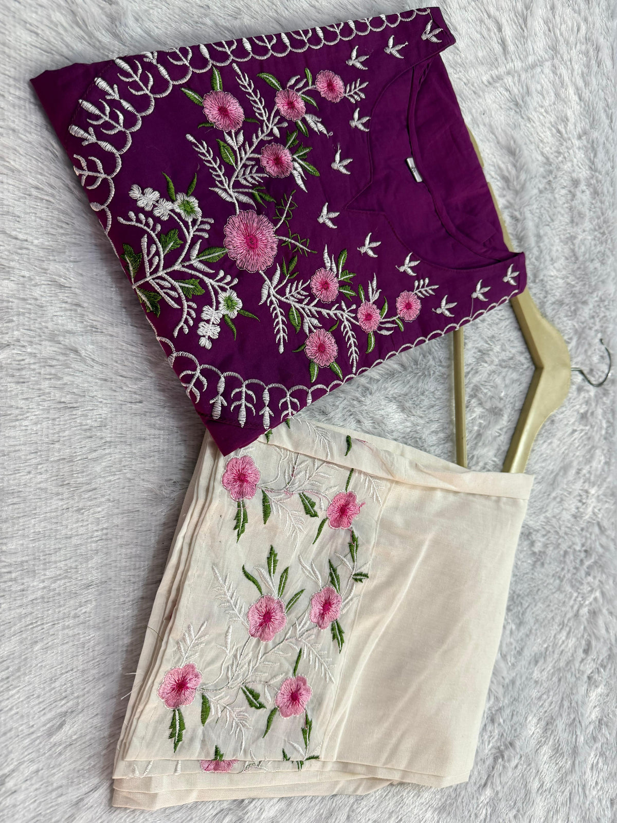 Purple Pure Cotton Embroidered Co-ord Set