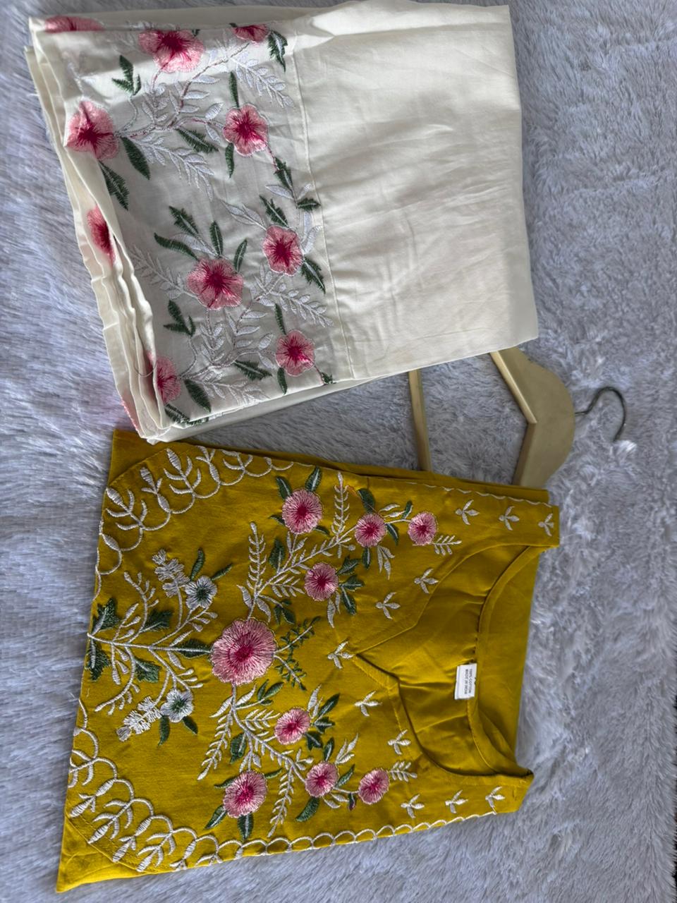 Yellow Pure Cotton Embroidered Co-ord Set