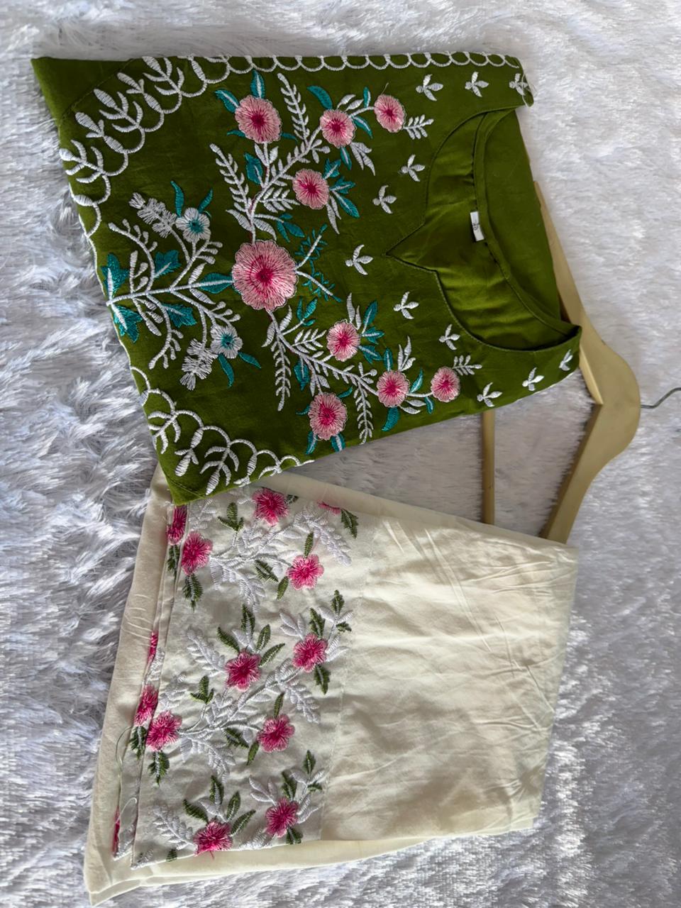 Dark Green Pure Cotton Embroidered Co-ord Set