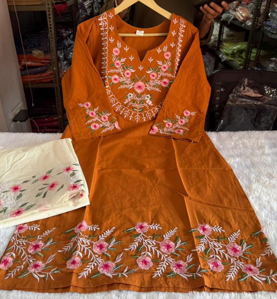 Mustard Pure Cotton Embroidered Co-ord Set