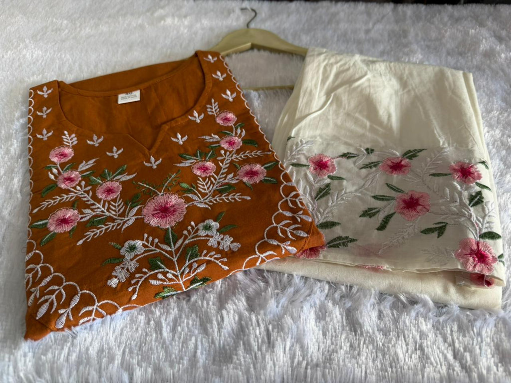 Mustard Pure Cotton Embroidered Co-ord Set