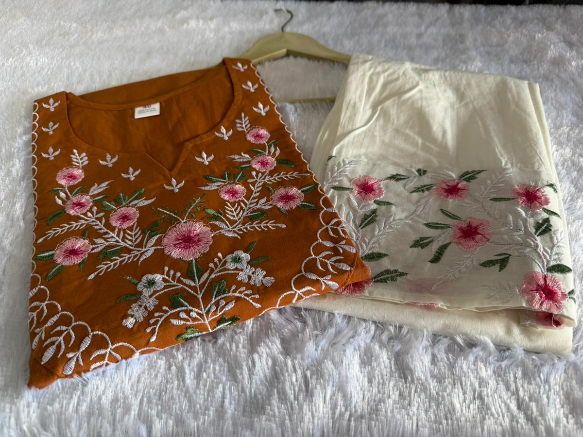 Mustard Pure Cotton Embroidered Co-ord Set