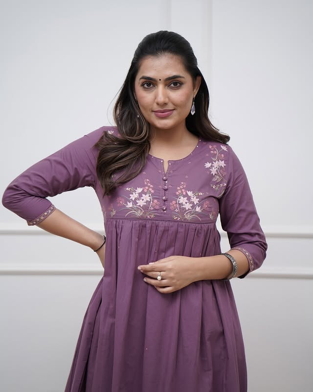 Purple Cotton Collared Kurta Set