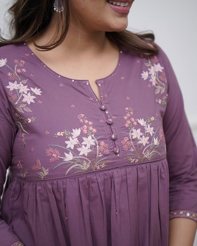 Purple Cotton Collared Kurta Set