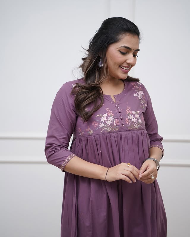 Purple Cotton Collared Kurta Set