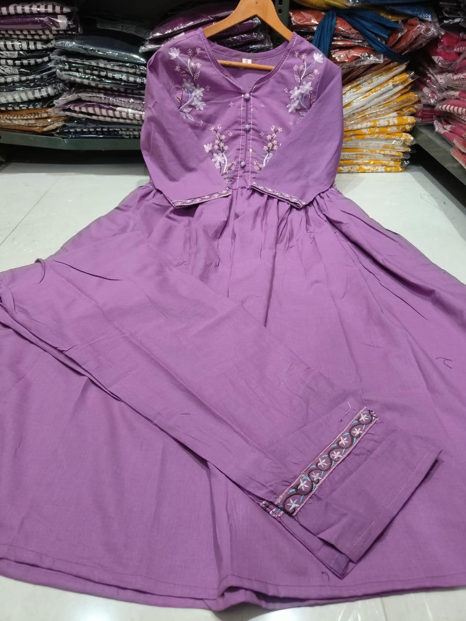 Purple Cotton Collared Kurta Set