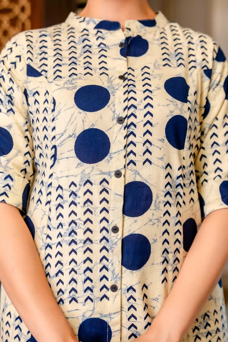 Cream with Navy Blue Floral Kurti Palazzo Set
