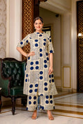 Cream with Navy Blue Floral Kurti Palazzo Set