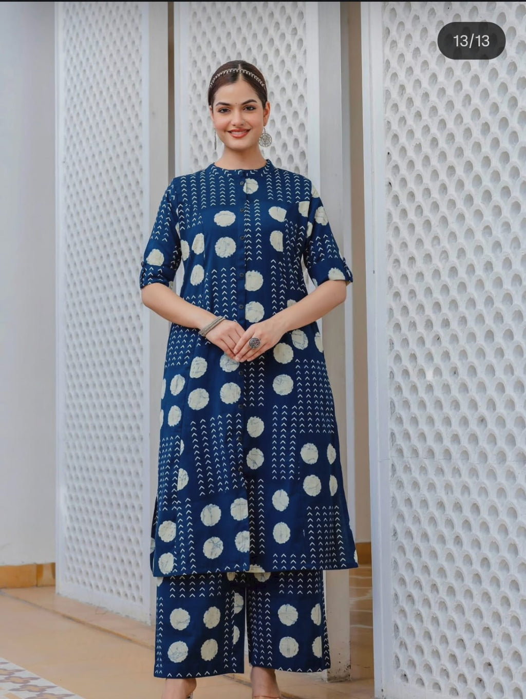 Blue Floral Fine Cotton Kurti Palazzo Set