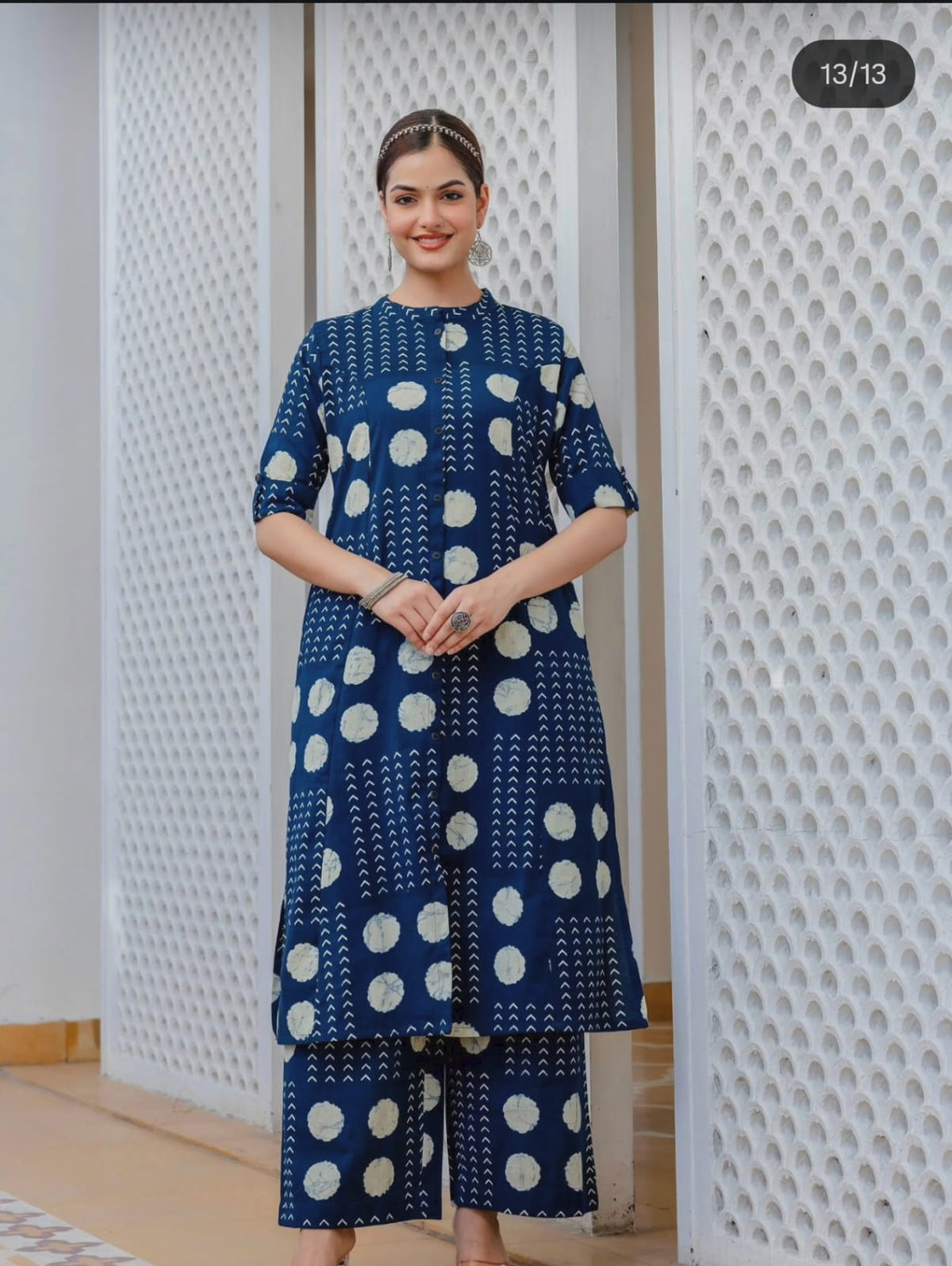 Blue Floral Fine Cotton Kurti Palazzo Set