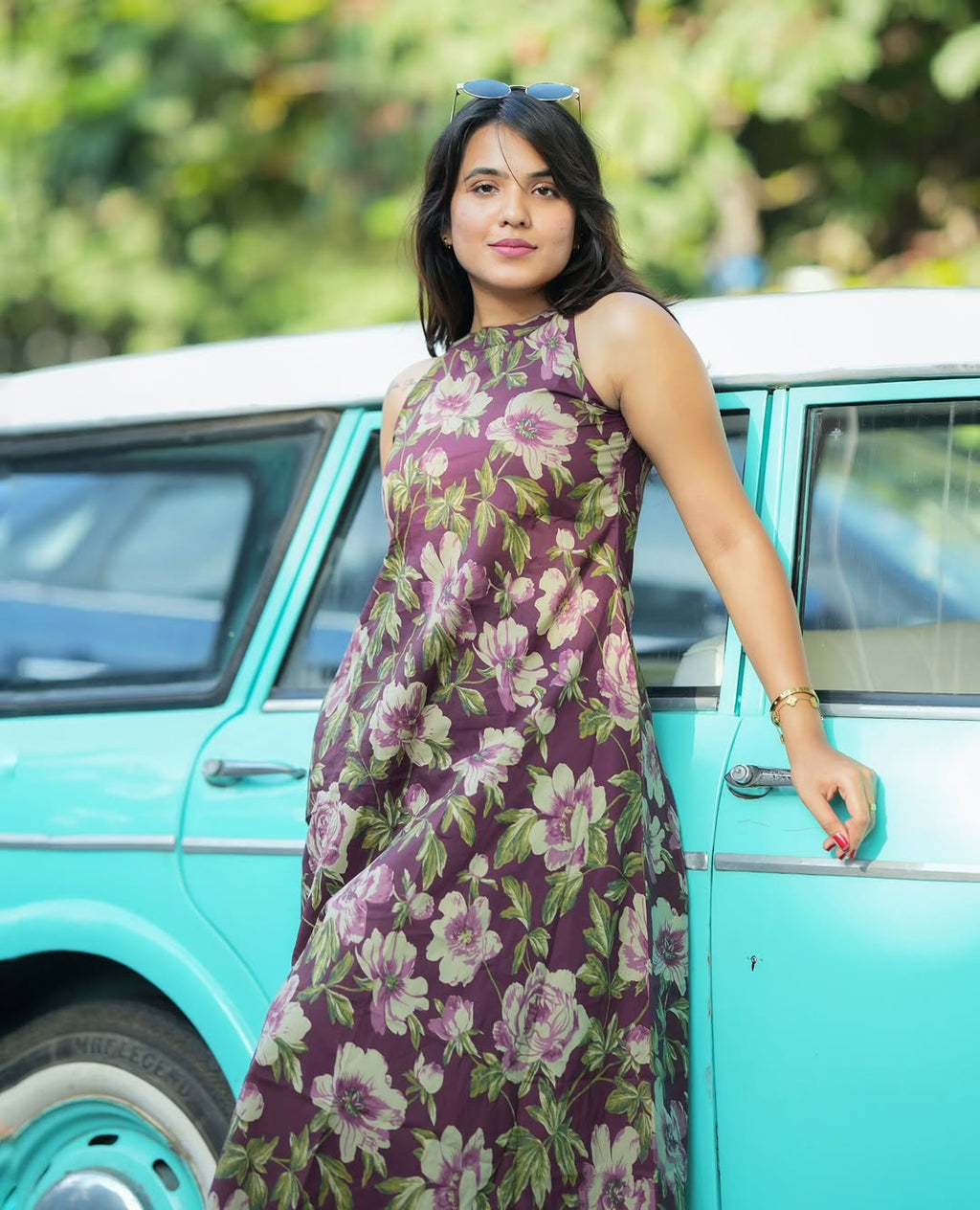 Purple Floral Cotton Kurti Palazzo Set