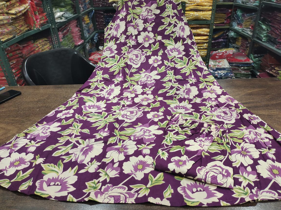 Purple Floral Cotton Kurti Palazzo Set
