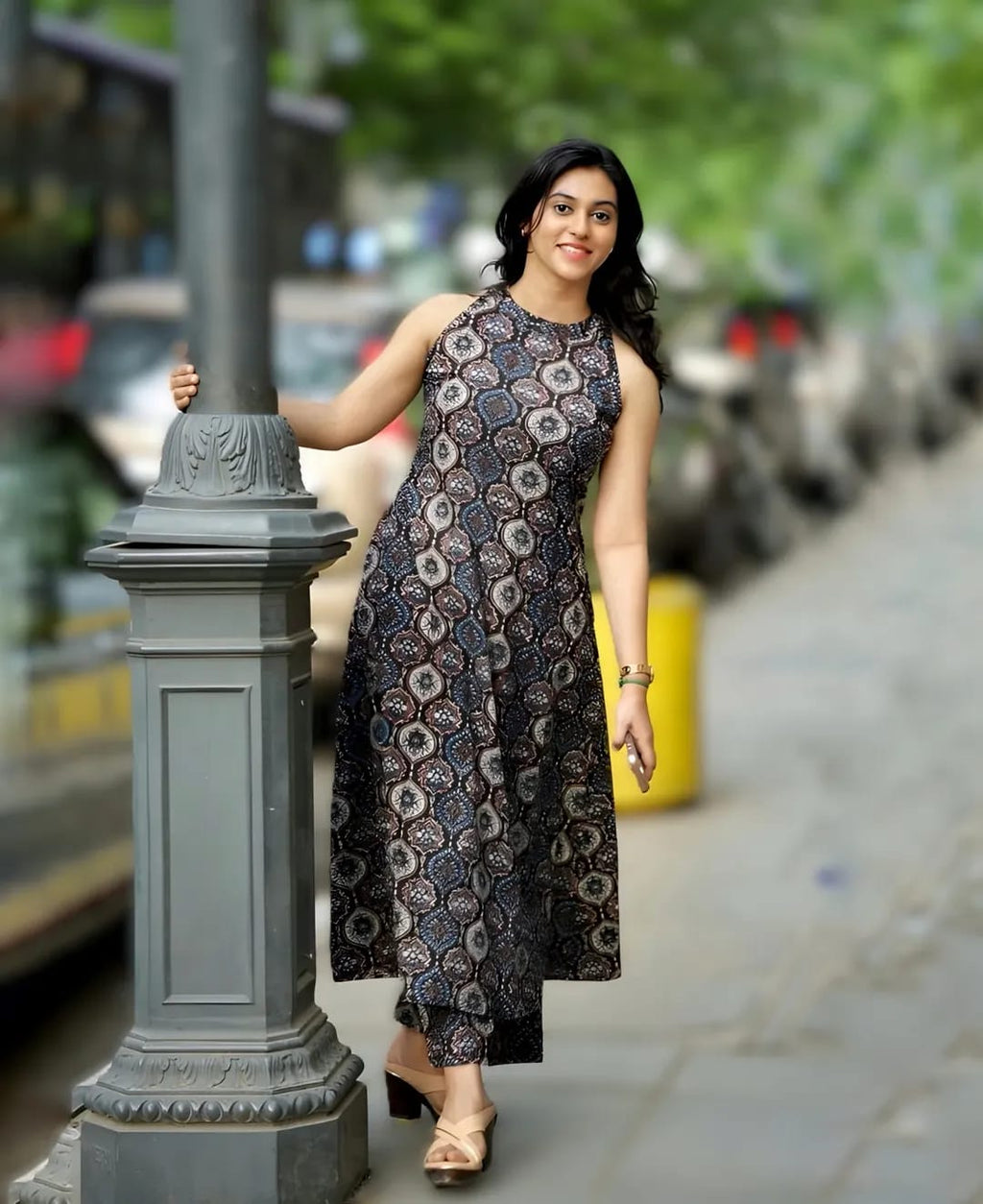 Designer Black Floral Cotton Kurti Palazzo Set