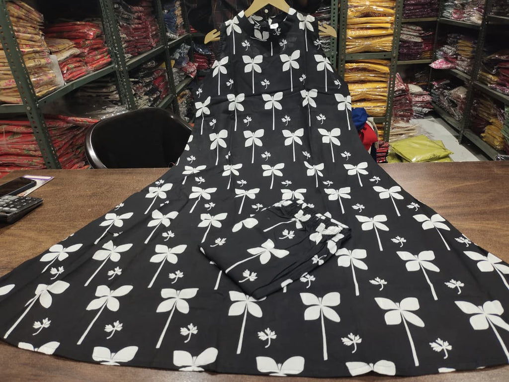 Black Floral Cotton Kurti Palazzo Set