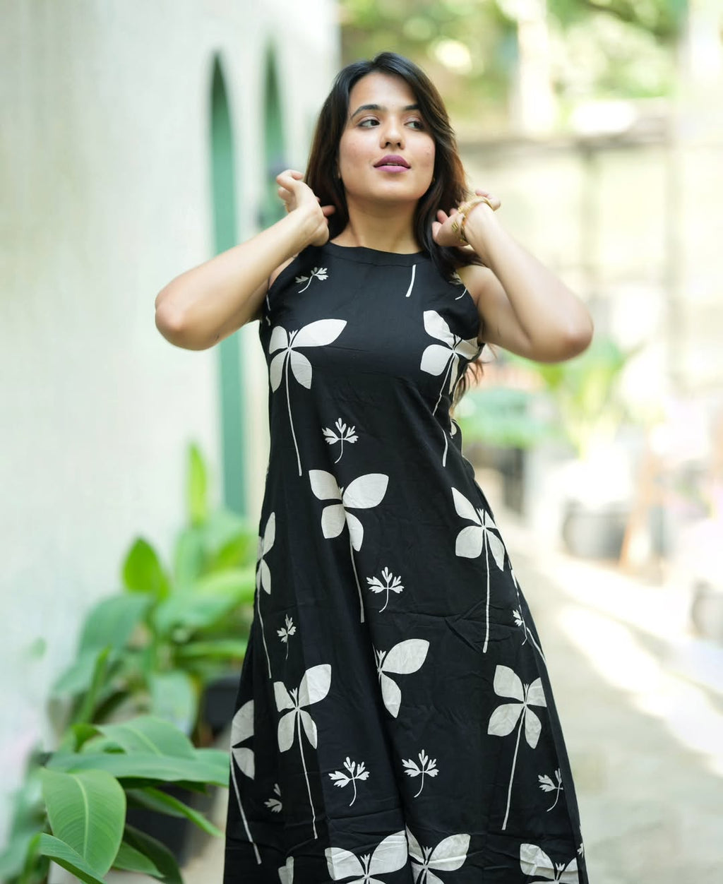 Black Floral Cotton Kurti Palazzo Set