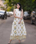 White Floral Cotton Kurti Palazzo Set