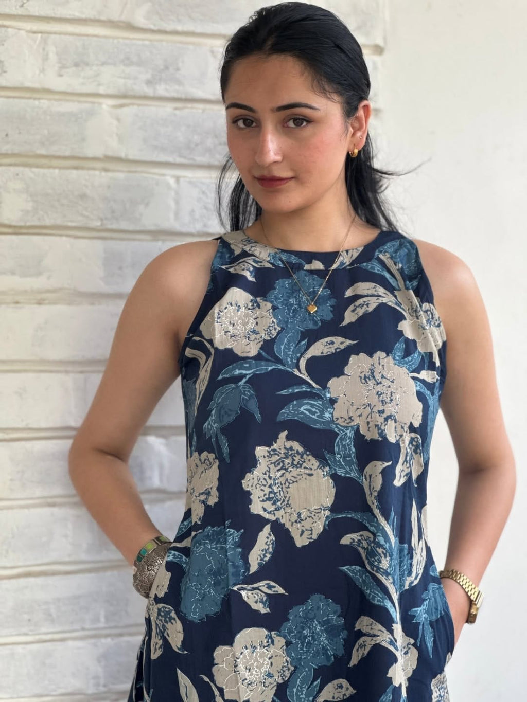 Blue Designer Floral Kurti Palazzo Set