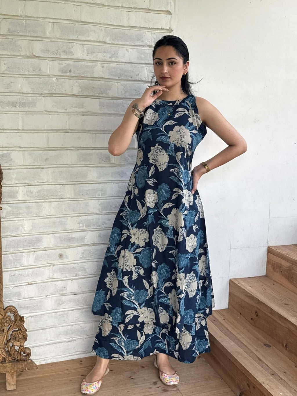 Blue Designer Floral Kurti Palazzo Set