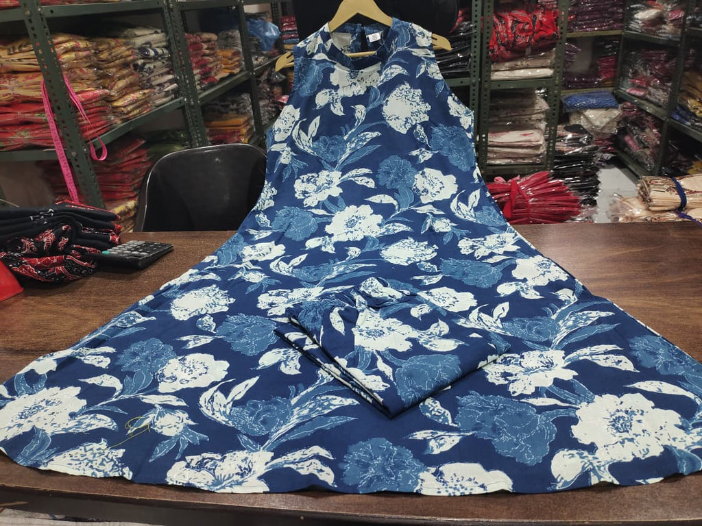 Blue Designer Floral Kurti Palazzo Set