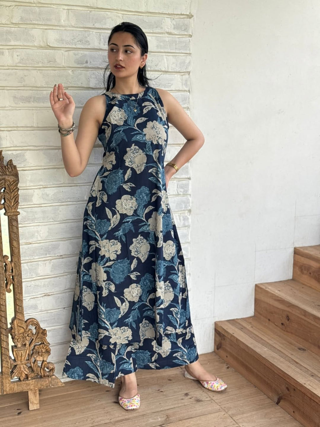 Blue Designer Floral Kurti Palazzo Set