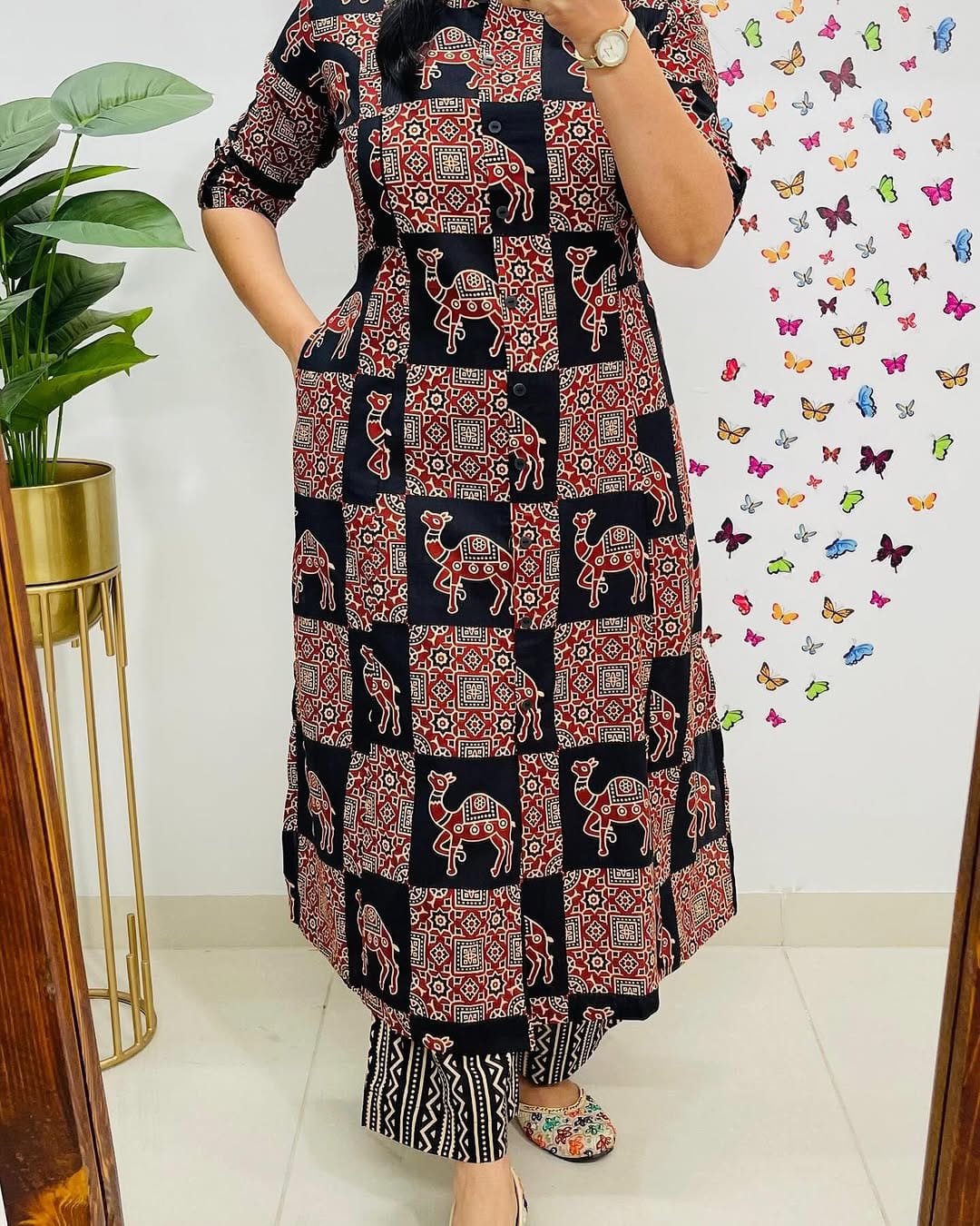 Black Floral Cotton Kurti Palazzo Set