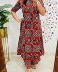 Red Floral Cotton Kurti Palazzo Set
