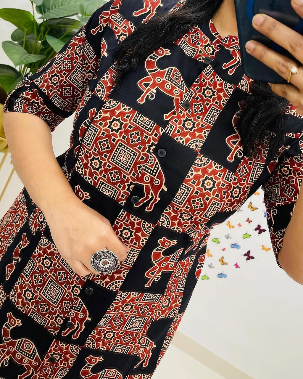 Black Floral Cotton Kurti Palazzo Set
