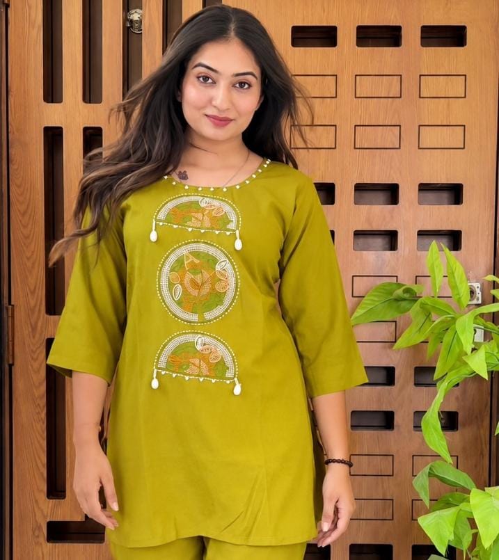Yellow Cotton Embroidered Co-ord Set